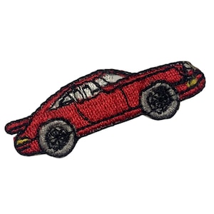 May include: Red embroidered iron-on patch of a sports car.