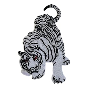 White Snow Tiger Iron Sew on Handmade Embroidered Patch Applique