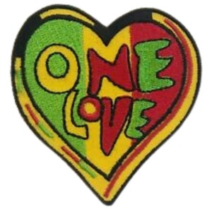 One Love Colourful Rasta Reggae Heart Iron on Sew on Embroidered Patch