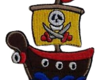 Pirate Ship Iron On Sew On Patch Embroidered Applique for Clothing Bags Jackets Jeans