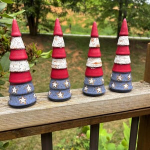 Speckled Stoneware USA Flag Themed Tree  | Ceramic USA Flag Themed Tree  |  USA Flag Themed Tree  | Patriotic Pottery  | Patriotic Decor
