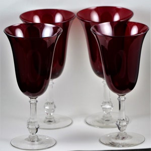 Set of 4, Imperial, 7.5" Inch, 9 ounce, Red Bowl, Goblets for Water or Wine, made by Imperial Glass Co.
