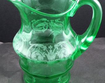Balda, Etch No. 410, Green Pitcher, made by Central Glass Works, late 1920's-early 1930's