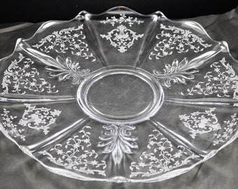 Fostoria, Navarre Etch No. 327, 14 Inch Torte Plates, made 1940-77 (2 available)