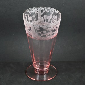 Deerwood aka Birch Tree, Pink, Footed, 6", Tumbler, made by US Glass Co., Tiffin Division, 1923-33