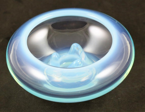 Fostoria, Seascape, Line No. 2685, Blue Opalescent Candle Holder, made 1954-58