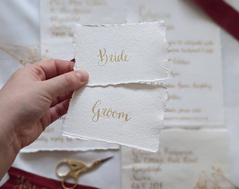 Handmade card place names | Deckled card place names | Ribbon place names | Tassel place names | Handmade card place cards