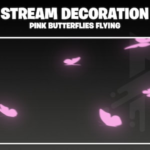 アニメーション ストリーム デコレーション ピンク色の空飛ぶ蝶のオーバーレイ (Twitch、Vtuber、OBS Streamlabs 用)