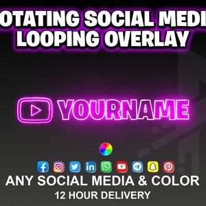 Custom Animated Neon Rotating Social Media Overlay Lower Third For Twitter Twitch Tiktok Discord Instagram Youtube