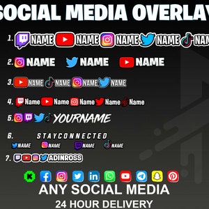 Custom Social Media Overlay For Twitter Twitch Tiktok Discord Instagram Youtube