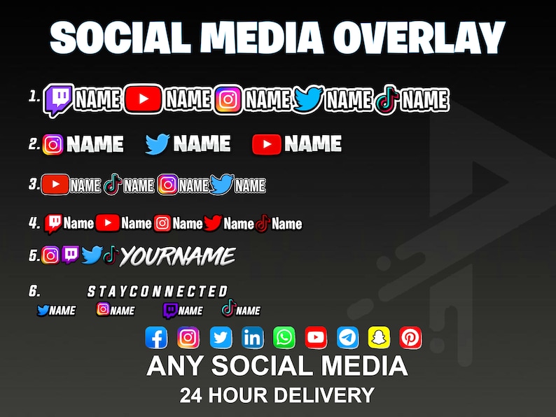 Custom Social Media Overlay for Twitter Twitch Tiktok Discord - Etsy