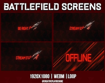 Paquete de superposiciones de transmisión de Battlefield: 4 pantallas WEBM (inicio, listo, final y sin conexión)