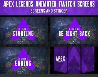 Superposición de pantallas animadas de Twitch de Apex Legends: inicio, regreso enseguida, final y escenas sin conexión