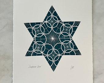 Seafarer Star - A4 Lino Print Wall Art - Christmas Art, Festive Wall Art, Holiday Print