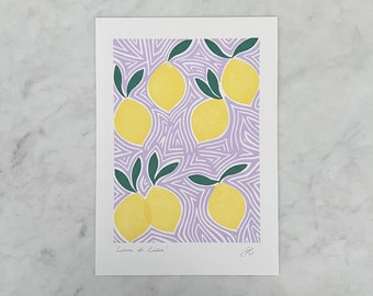 Lemons A4 Print - Limoni di Sicilia - Modern Wall Art, Kitchen and Home Decor, Gift Idea