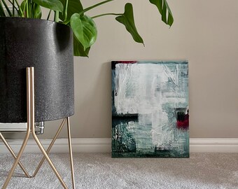 Green and White Abstract Art Canvas 16 x 20 Inches