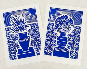 Moroccan Garden Oasis - Set of 2 Blue A4 Prints - Marrakech Wall Art, Kitchen and Home Decor, Gift Idea, Botanical