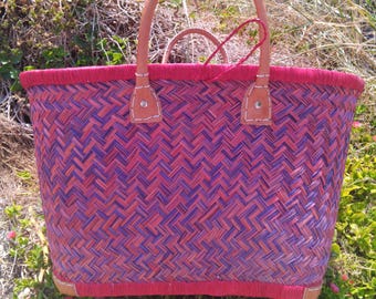 Straw basket tote, shopping basket, market or beach basket