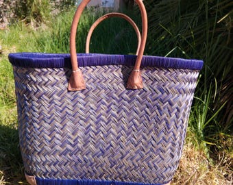 Straw tote basket, shopping basket, market basket or beach basket