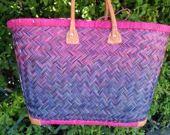 Straw basket tote, shopping basket, market or beach basket