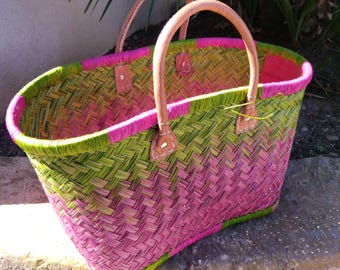 Straw tote basket, shopping basket, market basket or beach basket