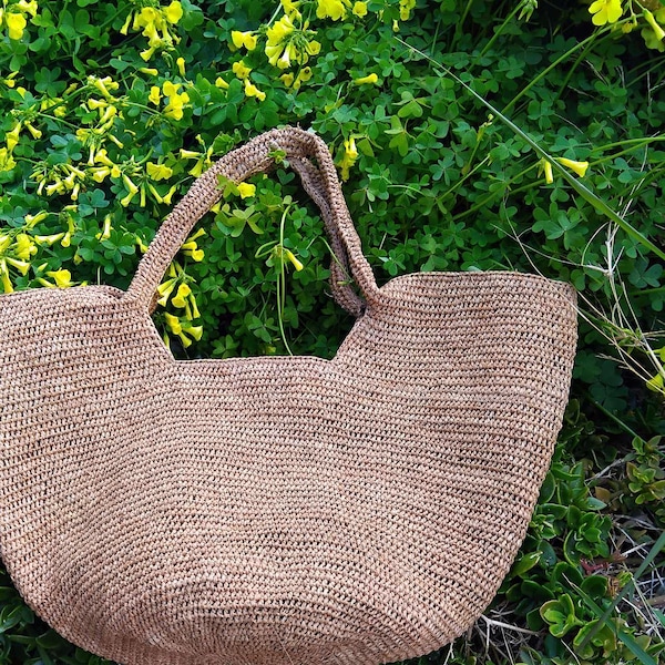 Bolso bandolera de rafia, bolso de crochet