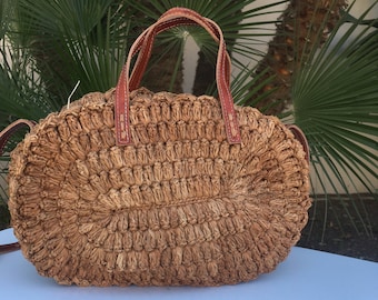 Handmade raffia bag, crochet handbag