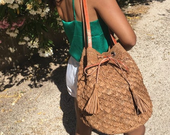 Raffia shoulder bag, crochet handbag, bucket bag, purse bag