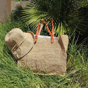 Sac raphia au crochet, sac à main porté épaule, Cabas de fabrication artisanale
