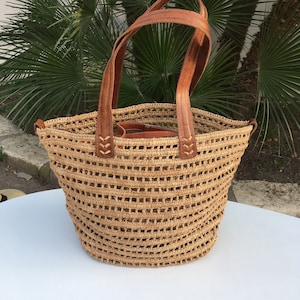Sac raphia porté épaule, sac à main fait en crochet, sac cabas de plage, sac fourre-tout