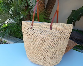 Sac raphia porté épaule, sac à main fait en crochet