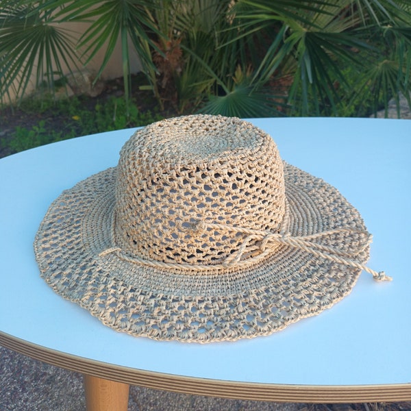 Chapeau en raphia au crochet, petit chapeau souple fait à la main