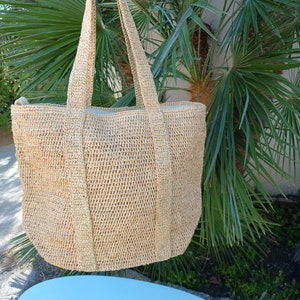 Sac raphia porté épaule, sac à main fait en crochet