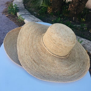 Women's hat, crocheted raffia hat, large sun hat