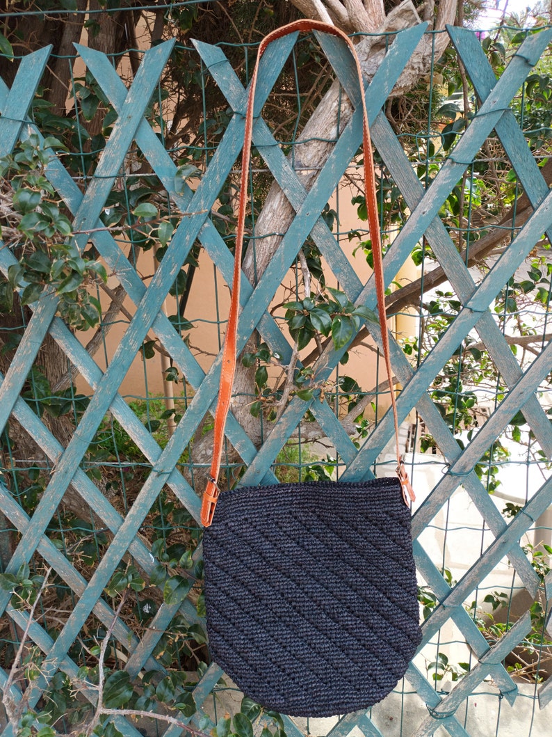 Sac raphia fait-main, sac bandoulière fait en crochet