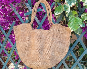 Raffia shoulder bag, crochet handbag