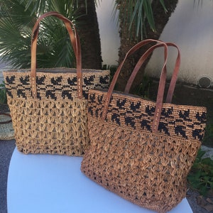 Petit sac en raphia fait-main, sac à main fait en crochet