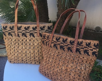 Small handmade raffia bag, crochet handbag