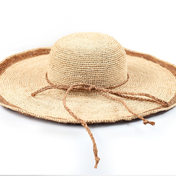 Chapeau en raphia au crochet, grand chapeau de soleil