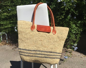 Raffia shoulder bag, crochet handbag