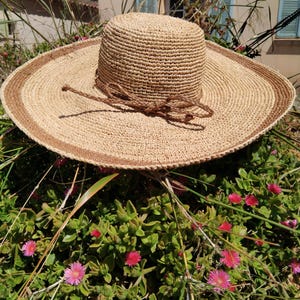 Crocheted raffia hat, large women's sun hat
