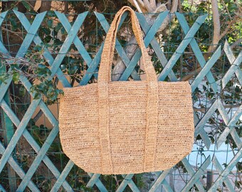 Raffia shoulder bag, crochet handbag