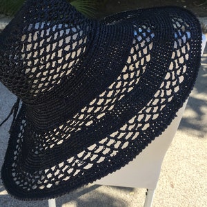 Crocheted raffia hat, raffia sun hat