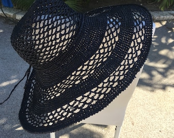 Sombrero de rafia tejido a crochet, sombrero de rafia para el sol