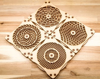 Kinetic Coasters SET 5 - Hand Spinner - Fidget Spinner - Laser Cut Files - SVG Files - Glowforge - Beamo - K40 etc - Digital SVG File