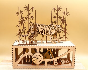 DIGITAL FILE - Walking Tiger Automata - Laser Cutter Files - Instructions Included