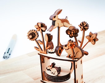 Digital File - Rabbits - Swinging Desk Toy - Easter Version Included - Laser Cut files Instructions Included