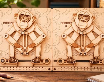 Laser Cut Mechanical Math Monkey: Calculator Plans Addition and Multiplication (Digital File)
