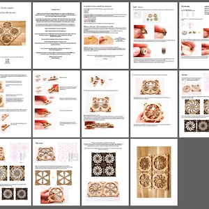 May include: Instructions for building a kinetic sculpture with a wooden base and intricate gears. The instructions include diagrams and photos of the assembly process. The finished sculpture is a rotating, kinetic art piece.