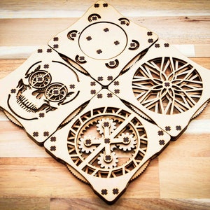 DIGITAAL BESTAND - SET 3 kinetische onderzetters - Handspinner - Fidget Spinner - Lasersnijderbestanden - Instructies inbegrepen